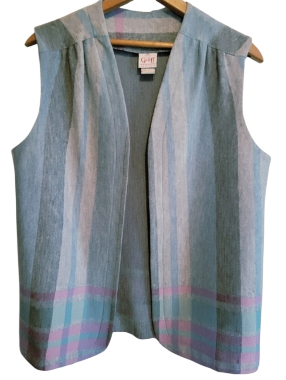 Vintage 70s Graff California wear Vest Pastel stipes/plaid Size M To L